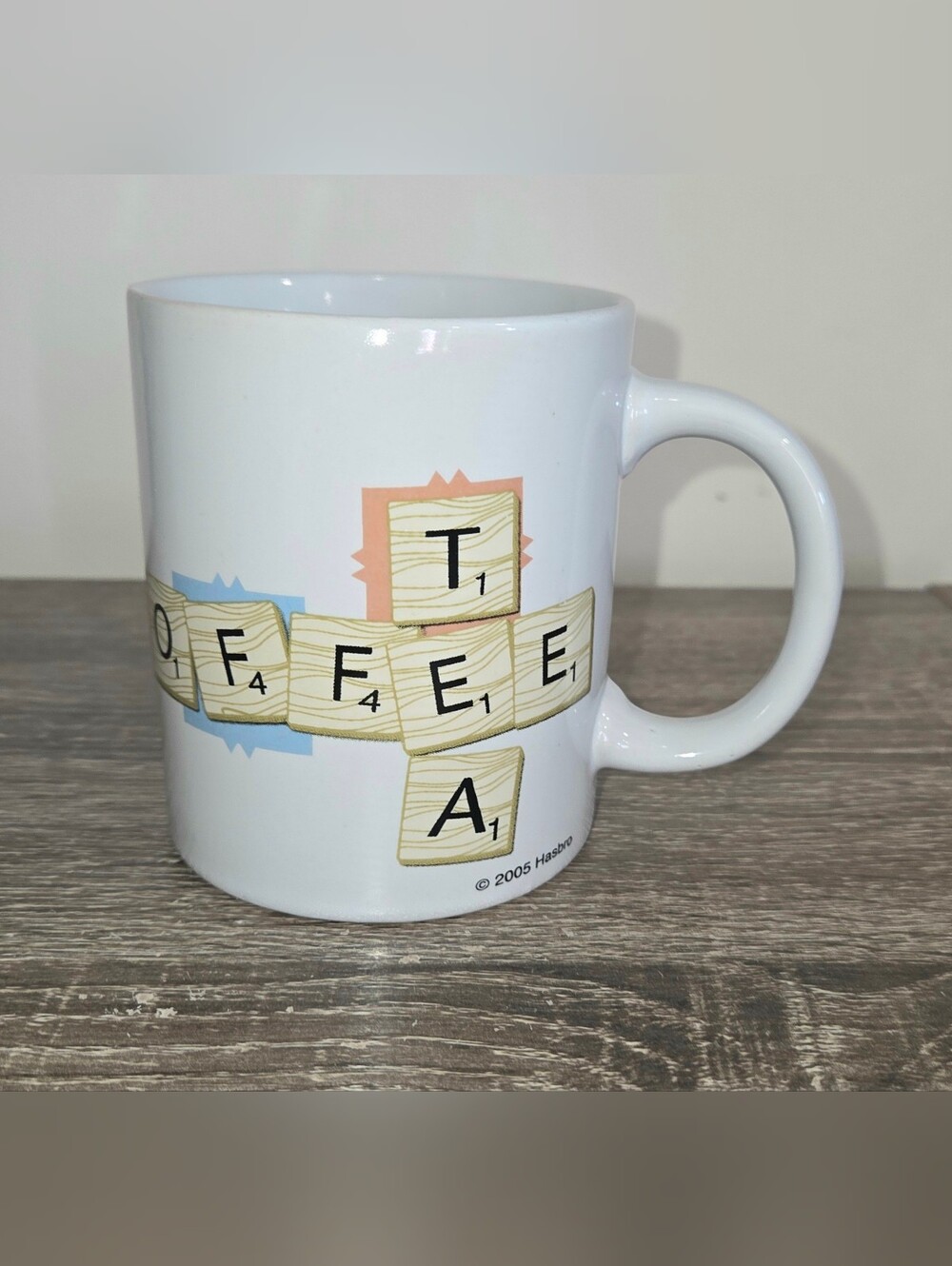 Coffee Mug Scrabble  Crossword Ceramic Tea Hot Cocoa 2005 PLEASE READ.